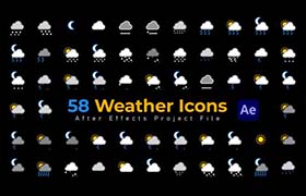 AE模板-58个卡通彩色可爱的扁平化阴晴雨雪天气预报图标动画 Weather Icons