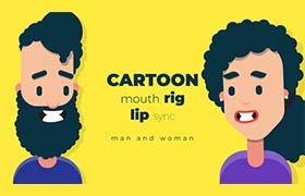 AE模板-二维扁平化难受女生嘴巴说话卡通人物表情口型对话MG动画 Cartoon mouth rig with lip sync