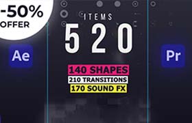 AE/PR脚本-520个基本图形MG动画元素过渡转场包含音效预设包Shape Elements Library