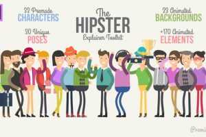 PR模板-时髦二维卡通人物动作场景介绍图标MG动画包 Hipster Explainer Toolkit Essential Graphics