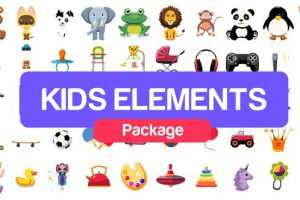 AE模板-儿童日常生活可爱卡通动物图形MG动画元素包Kids Elements Package