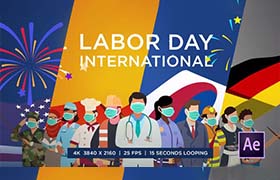 AE模板-五一国际劳动节工人医生教师等卡通人物角色MG动画片头 Happy Labor Day International