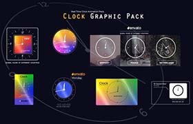 AE模板-7种独特卡通简洁现代风实用钟表闹钟计时动画支持修改颜色支持快速渲染 Real Time Clock Animation Pack