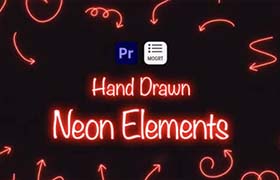 PR模板-48个手绘卡通霓虹发光线条图形元素动画 Hand Drawn Neon Elements