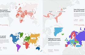 AE模板-世界地图区域卡通彩色图形信息内容说明演示 World Map Infographics