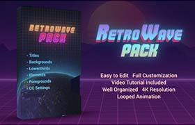 AE模板-80年代复古文字标题背景图形元素场景动画 Retro Wave Pack