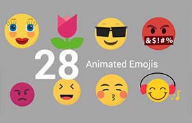 视频素材-带透明通道的28个扁平化Emojis卡通可爱搞怪的表情动画 28 Emojis