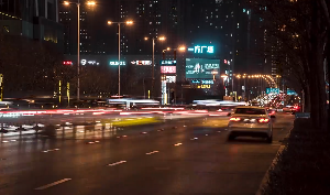 一方广场夜间道路景色车流视频素材