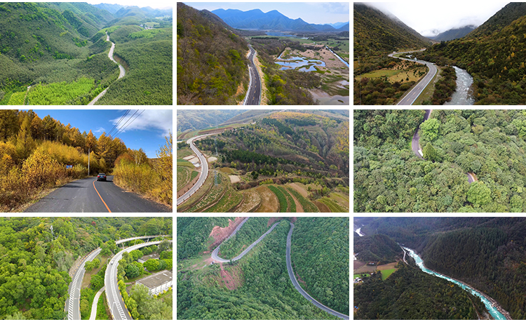 森林公路蜿蜒崎岖山路盘山道路风景山川河流树木自然美景视频素材插图8