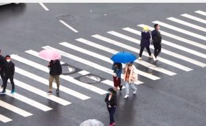 雨天斑马线行人下雨视频视频