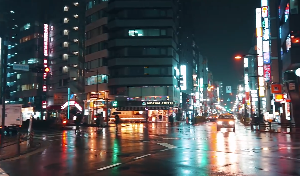 城市雨后街道夜景镜头走路视角视频素材