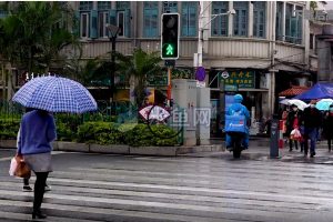 过红绿灯街道行人下雨视频素材