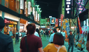 东京晚上灯光璀璨夜市景象走路视角视频素材