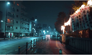 日本街角夜晚雨后镜头走路视角视频素材