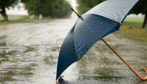 雨伞落在街道下雨视频素材