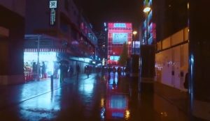 日本雨后夜晚城市景象走路视角视频素材