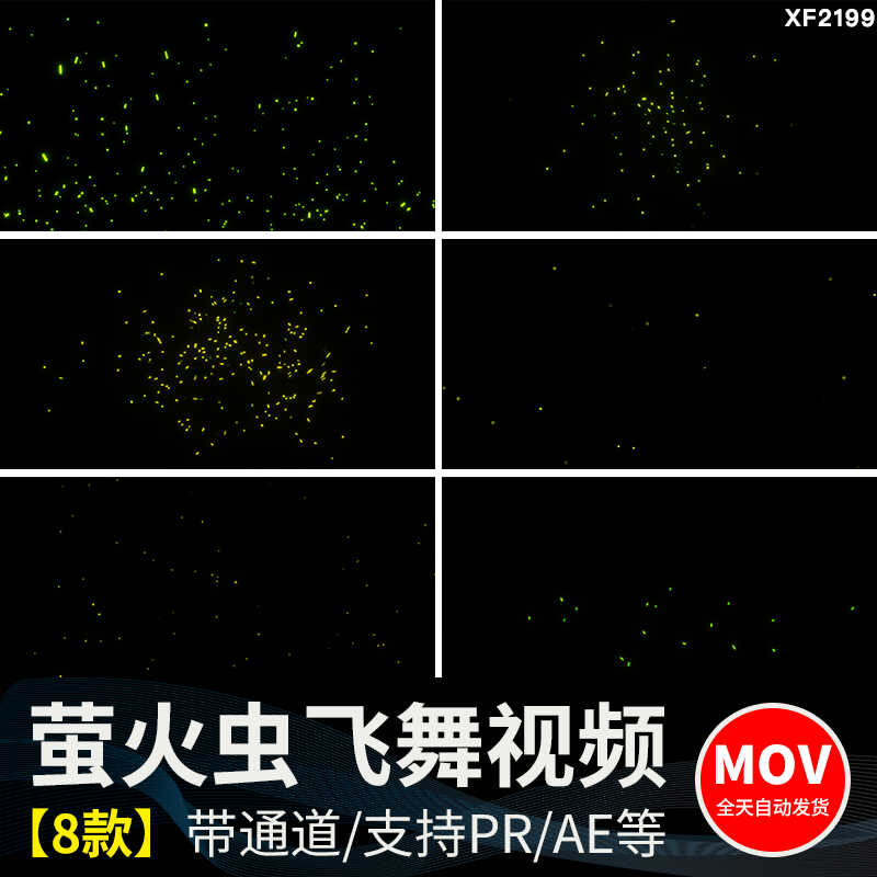 萤火虫夜晚发光飞舞粒子特效果动画MOV透明通道pr_ae合成视频素材插图