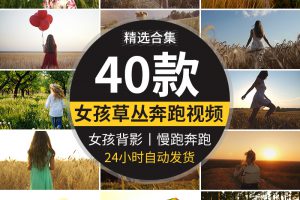 唯美女孩少女背影草丛麦田奔跑慢跑人物逆光治愈系实拍短视频素材