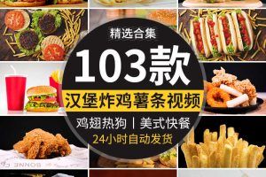 汉堡薯条炸鸡热狗香肠鸡翅鸡腿抖音快手自媒体美食剪辑短视频素材