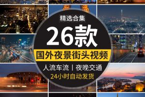 国外夜景城市夜晚人流车延时航拍俯拍高楼大厦街头交通短视频素材