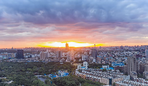 长春夕阳升起城市景色航拍短视频素材