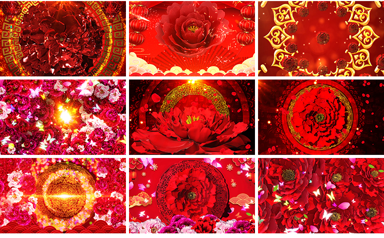 4K喜庆牡丹花开富贵鲜花花瓣绽放舞台舞蹈LED大屏幕背景视频素材插图8