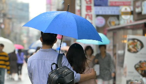 下雨情侣打伞背影视频素材