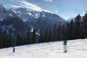 雪山森林中滑雪视频素材