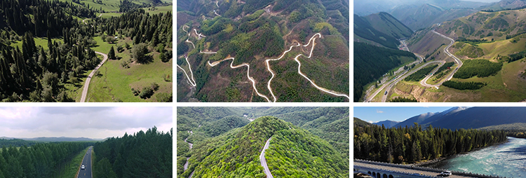 森林公路蜿蜒崎岖山路盘山道路风景山川河流树木自然美景视频素材插图5